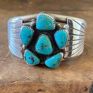 Sterling Silver Turquoise Cluster Cuff Bracelet - Blue Turquoise